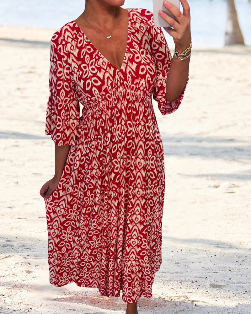 Alpenwolken - Rotes bedrucktes Maxikleid