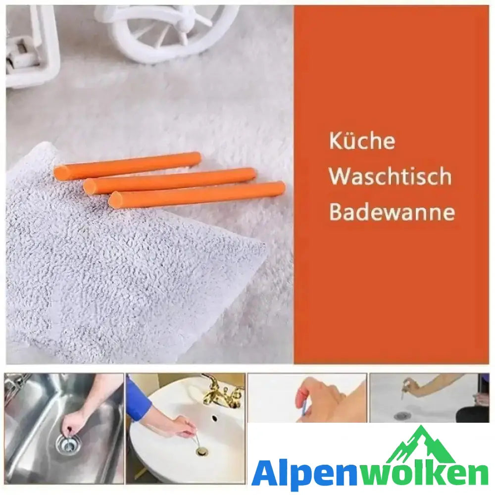 Alpenwolken - 12/Set Rohrreinigungsstäbchen Öldekontamination Küche Toilette Badewanne Abflussreiniger Orange