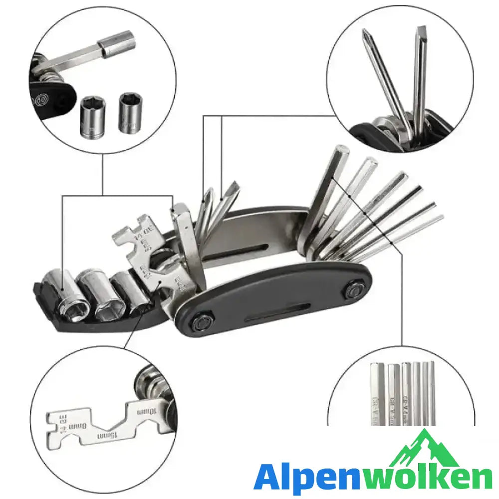 Alpenwolken - 16 in 1 Multifunktions-Fahrradreparaturwerkzeug für Fahrradradfahrer