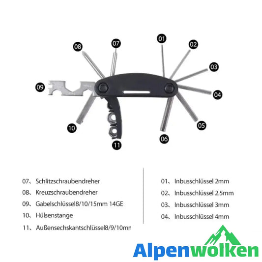 Alpenwolken - 16 in 1 Multifunktions-Fahrradreparaturwerkzeug für Fahrradradfahrer