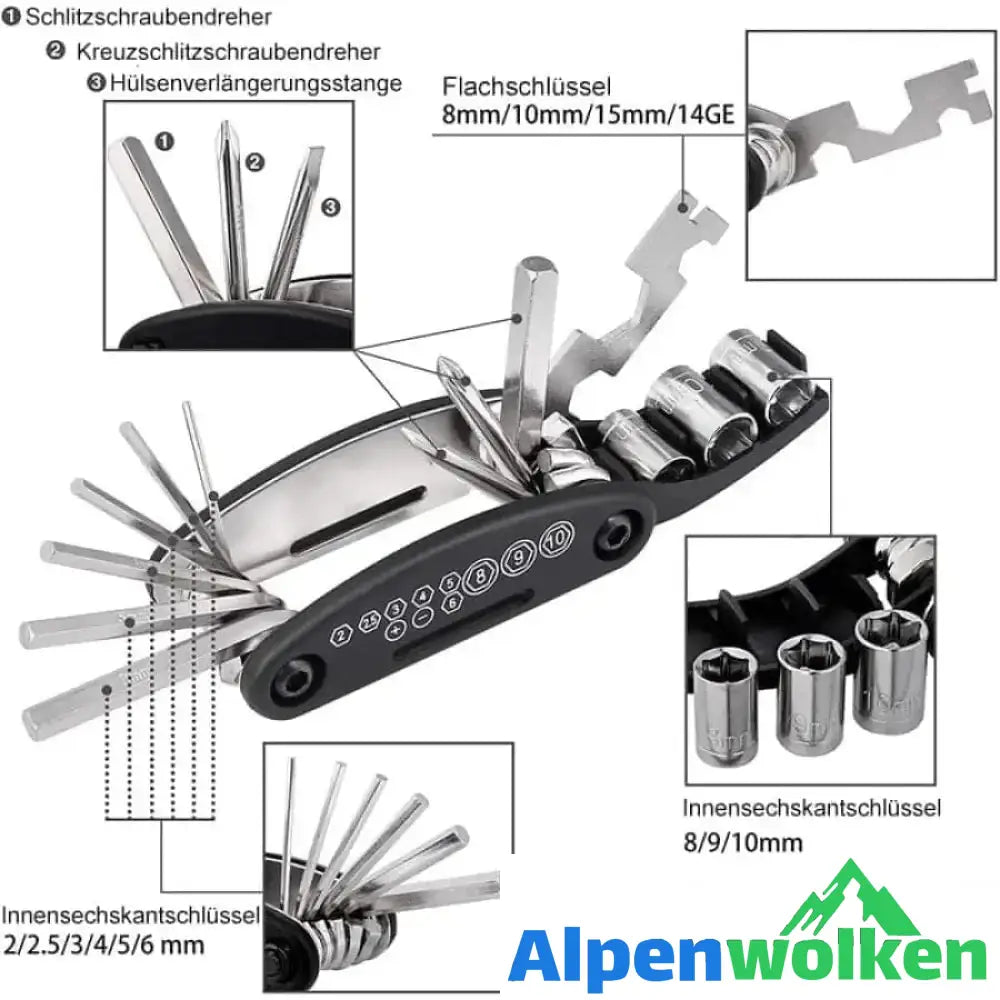 Alpenwolken - 16 in 1 MULTIFUNKTIONS-REPARATUR WERKZEUG