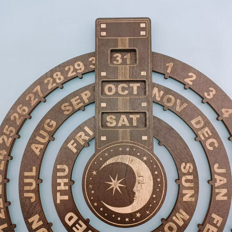 Alpenwolken - Rotierender, kreisförmiger, ewiger Kalender aus Holz