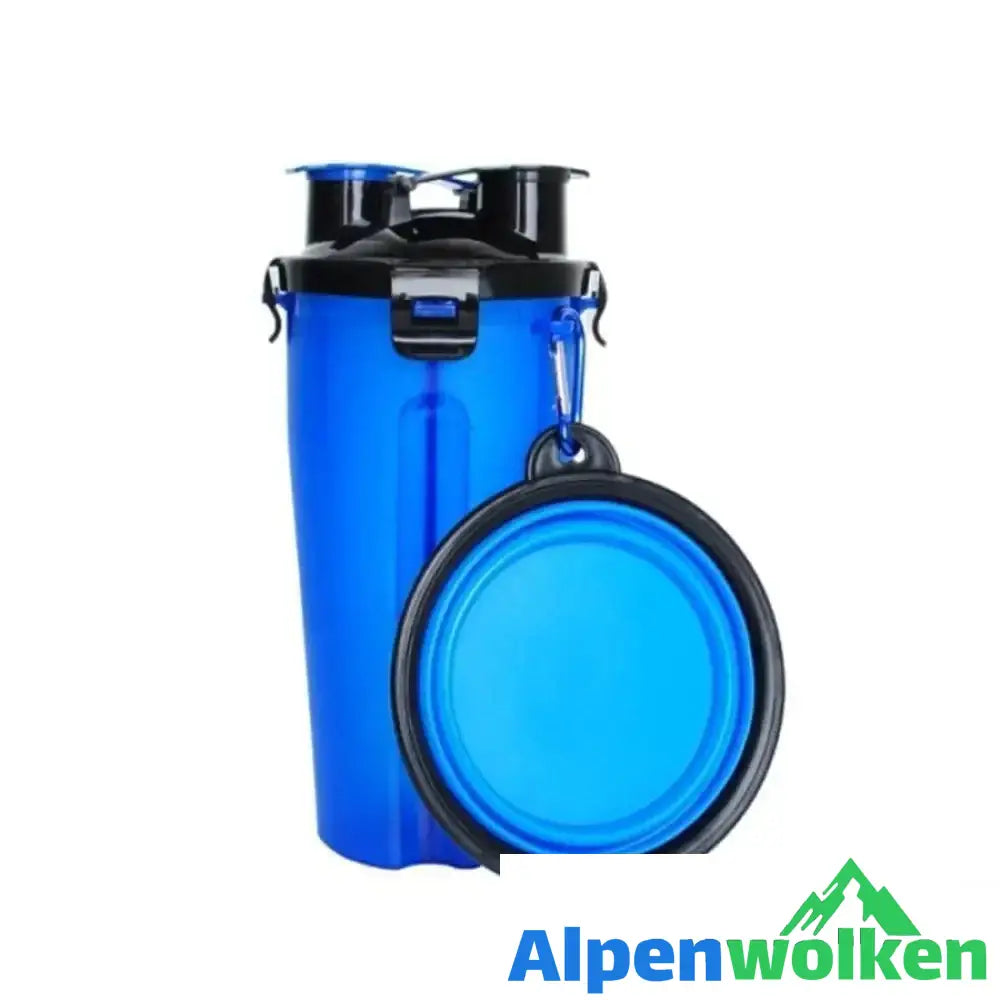 Alpenwolken - 2-in-1 Wasser- und Lebensmittelflasche für Haustiere Blau