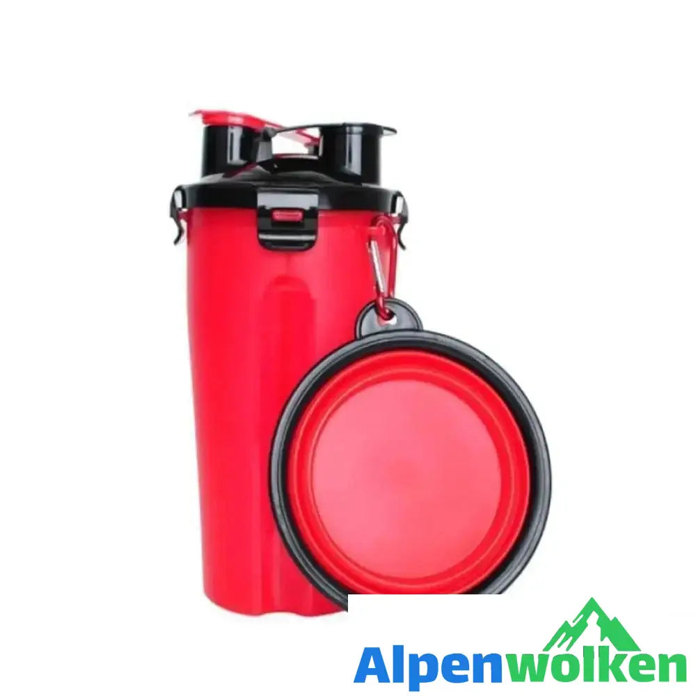 Alpenwolken - 2-in-1 Wasser- und Lebensmittelflasche für Haustiere Rot