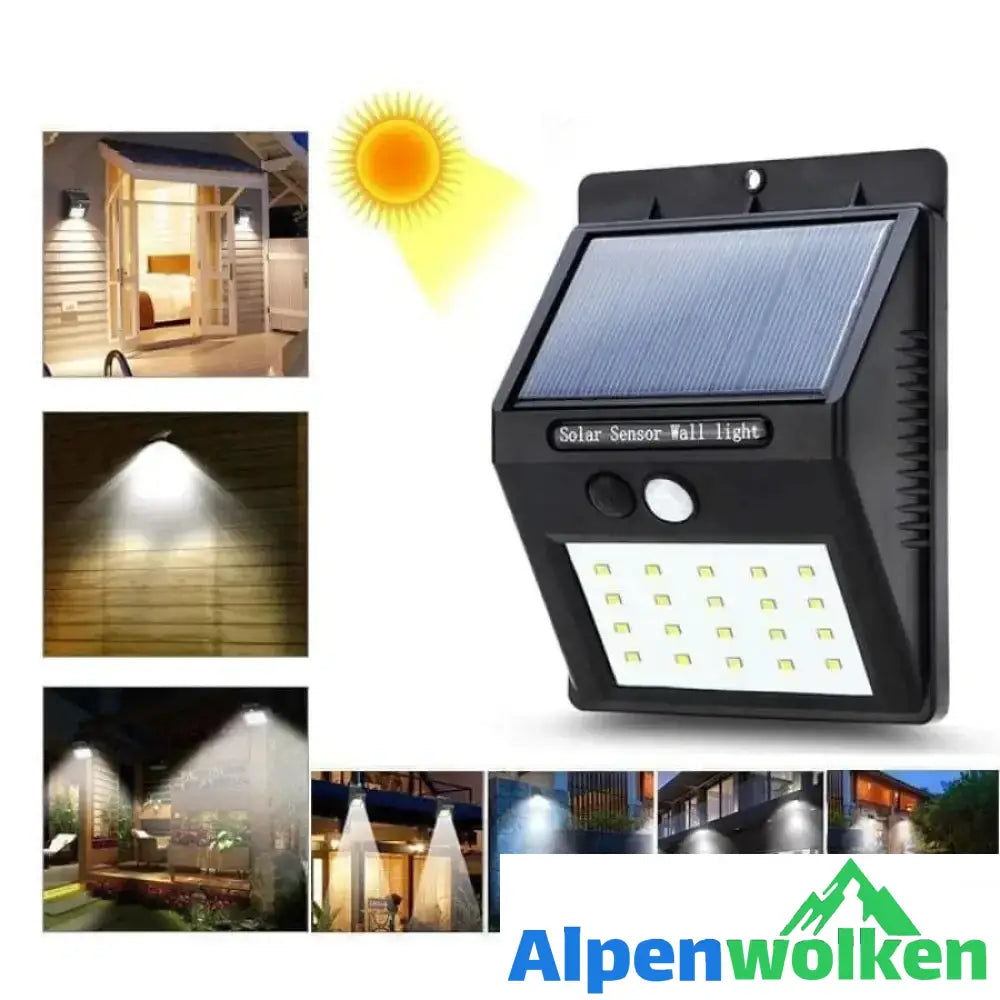 Alpenwolken - 20 LED Solarlampen Außen, Superhelle Wandleuchte mit Bewegungssensor