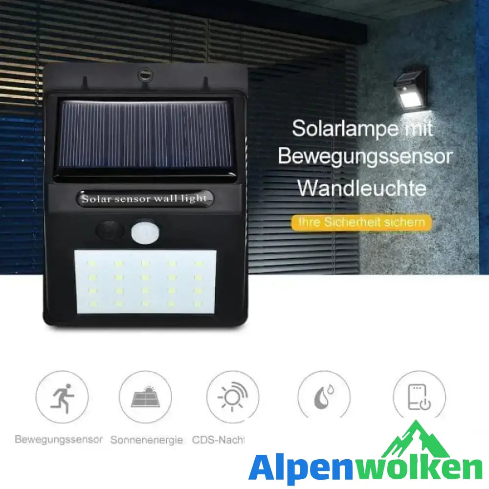 Alpenwolken - 20 LED Solarlampen Außen, Superhelle Wandleuchte mit Bewegungssensor