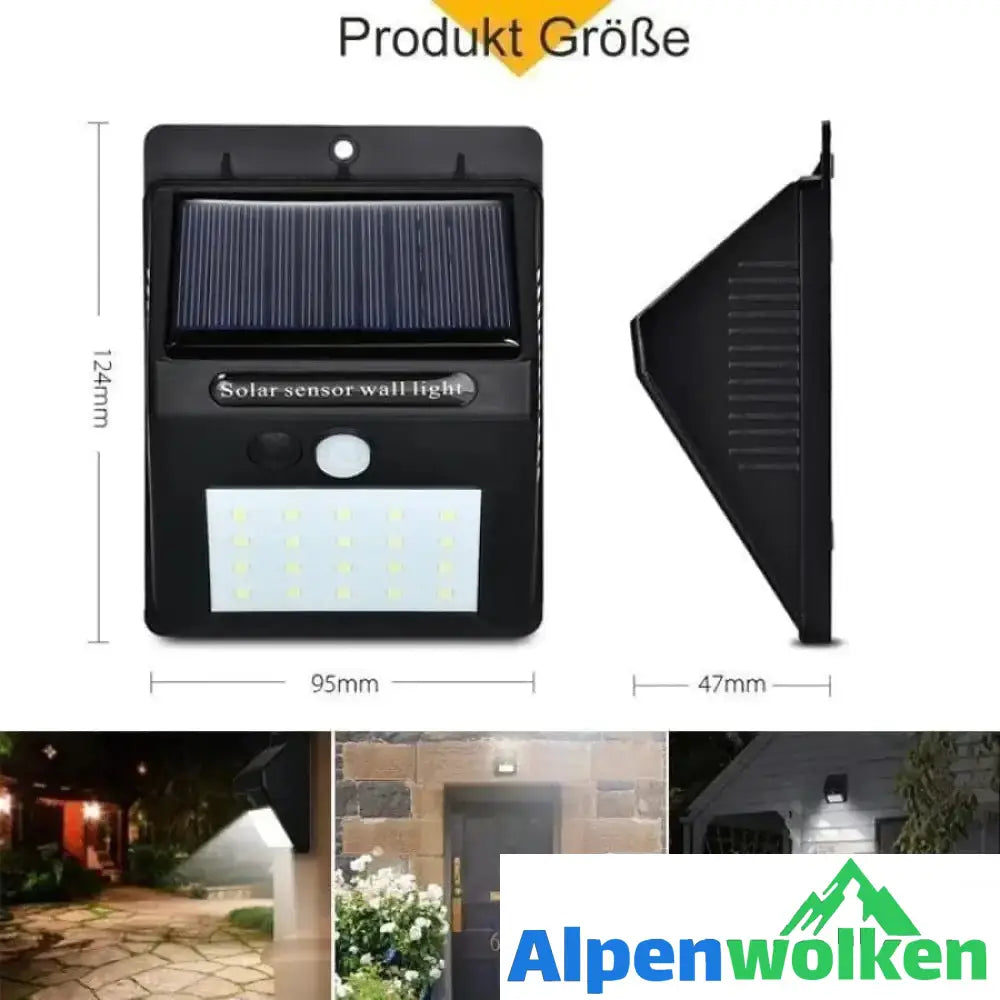 Alpenwolken - 20 LED Solarlampen Außen, Superhelle Wandleuchte mit Bewegungssensor