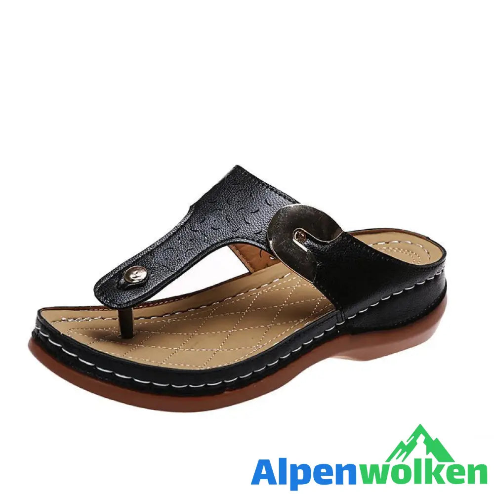 Alpenwolken - 2023 Neue Damen-Metalldekor-Funktionsmuster-Keil-Flip-Flops