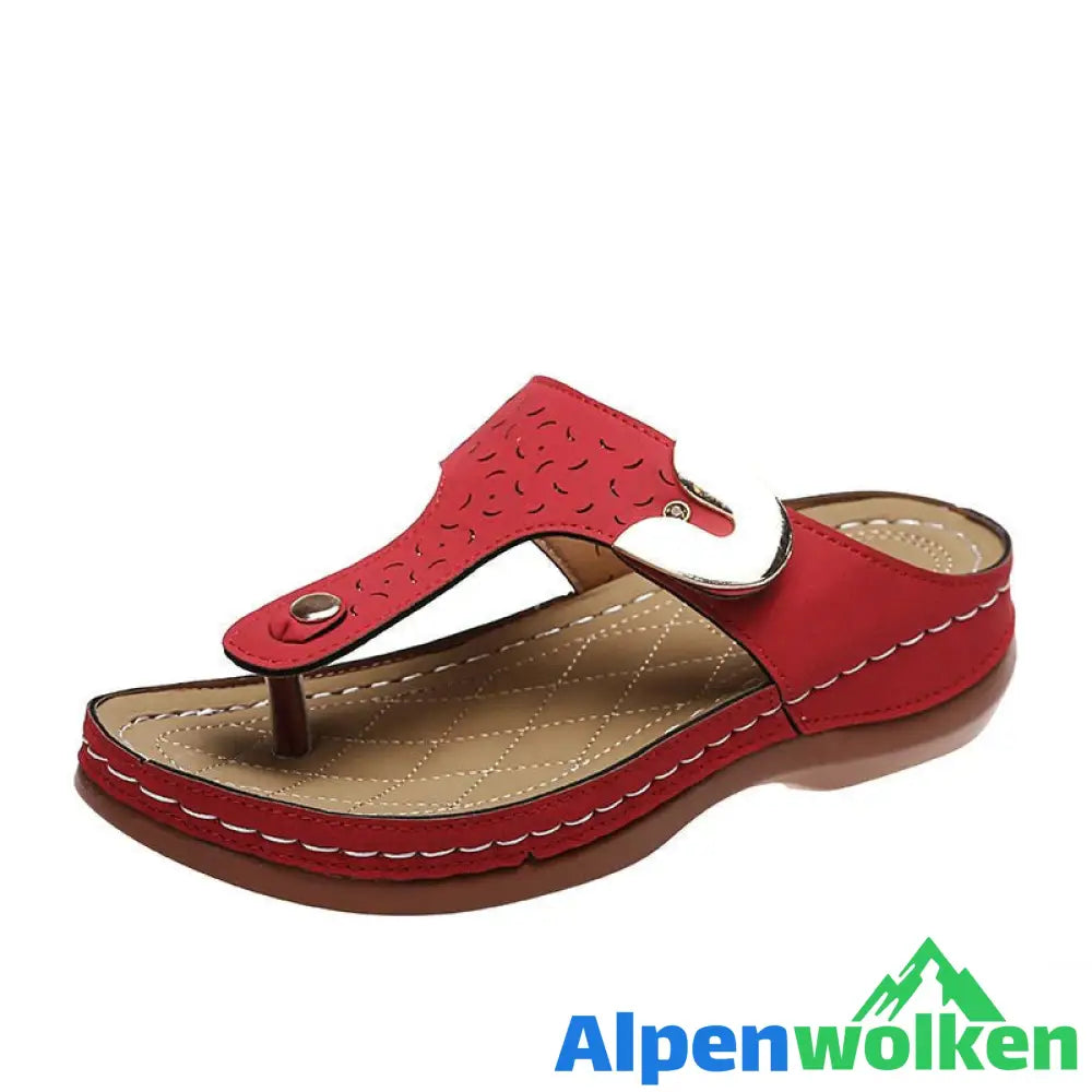 Alpenwolken - 2023 Neue Damen-Metalldekor-Funktionsmuster-Keil-Flip-Flops