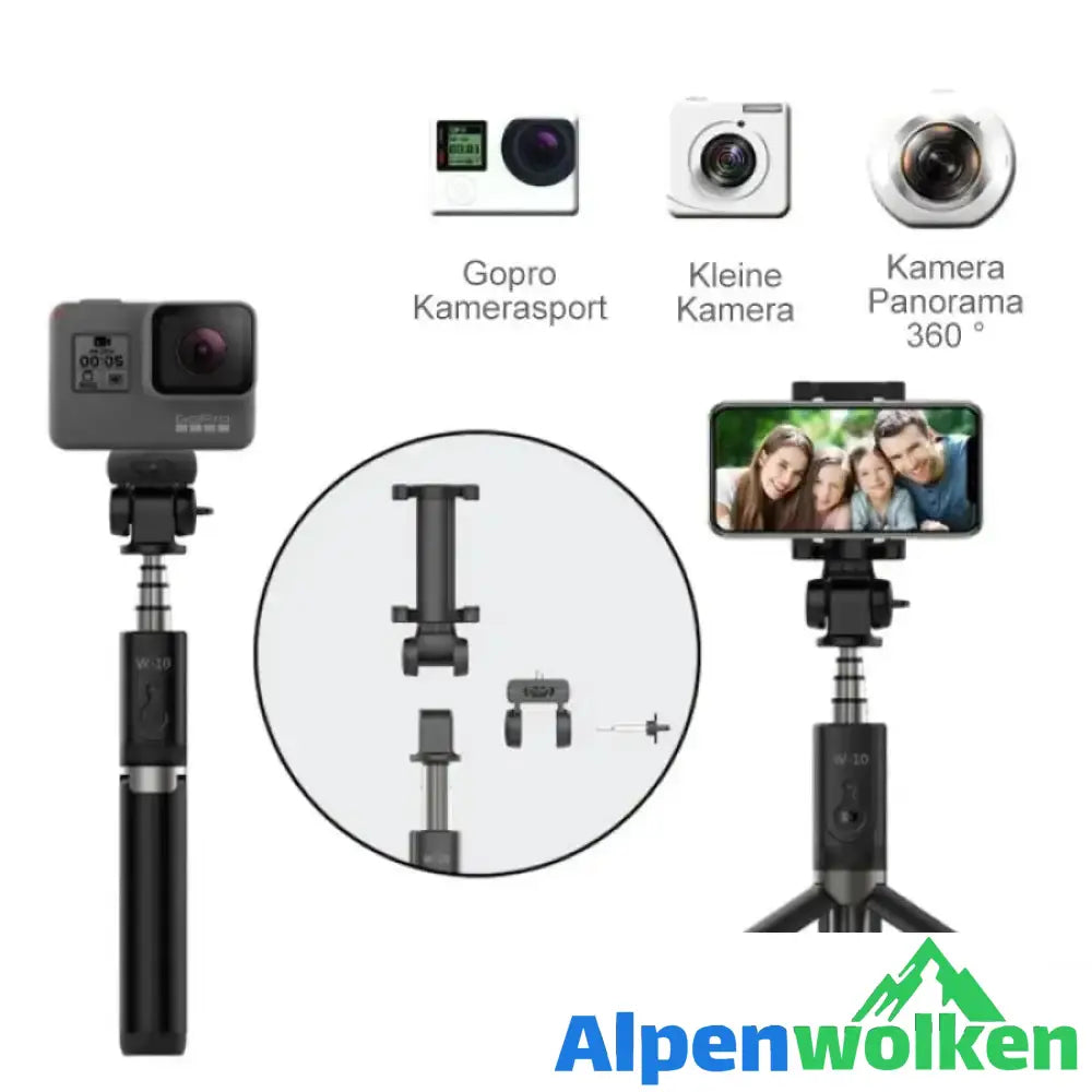 Alpenwolken - 3 in 1 drahtloser Bluetooth Selfie Stick