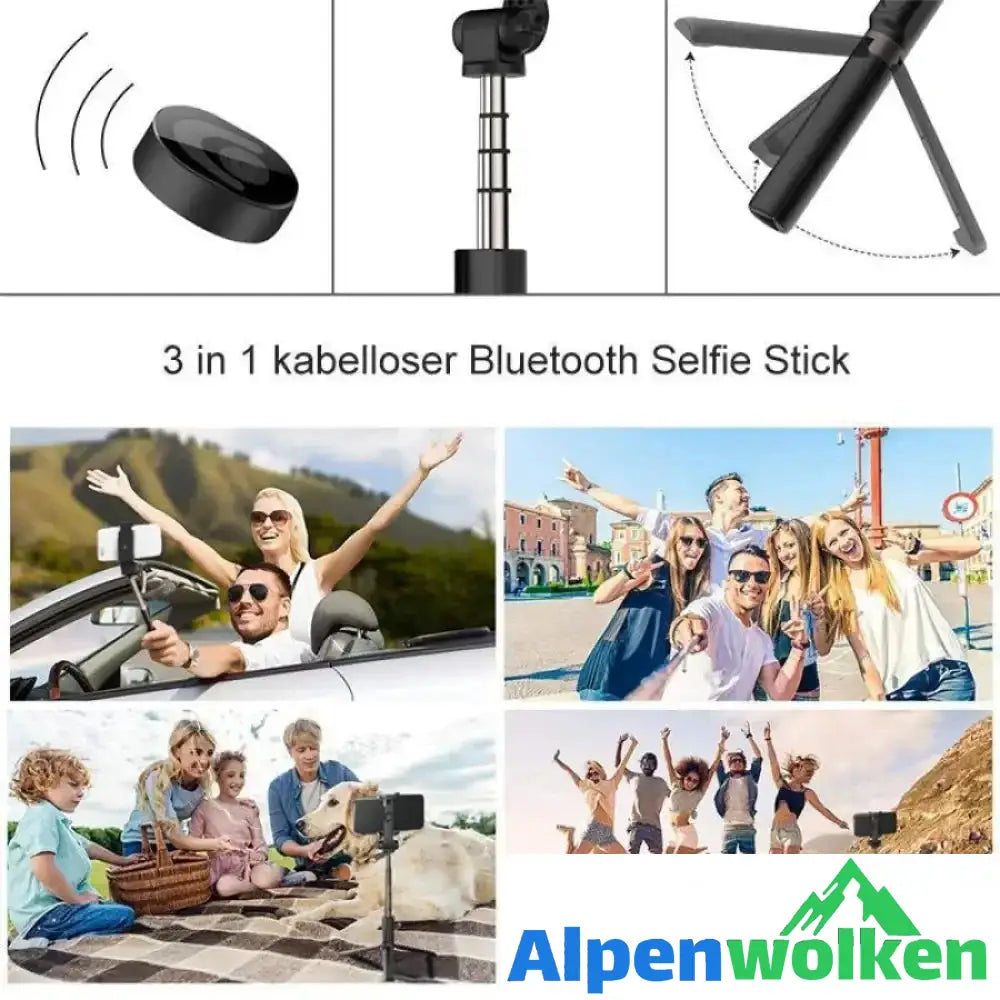 Alpenwolken - 3 in 1 kabelloser Bluetooth Selfiestick