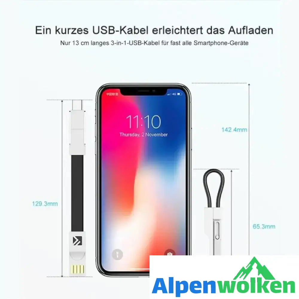 Alpenwolken - 3-in-1 Schlüsselanhänger-Ladekabel