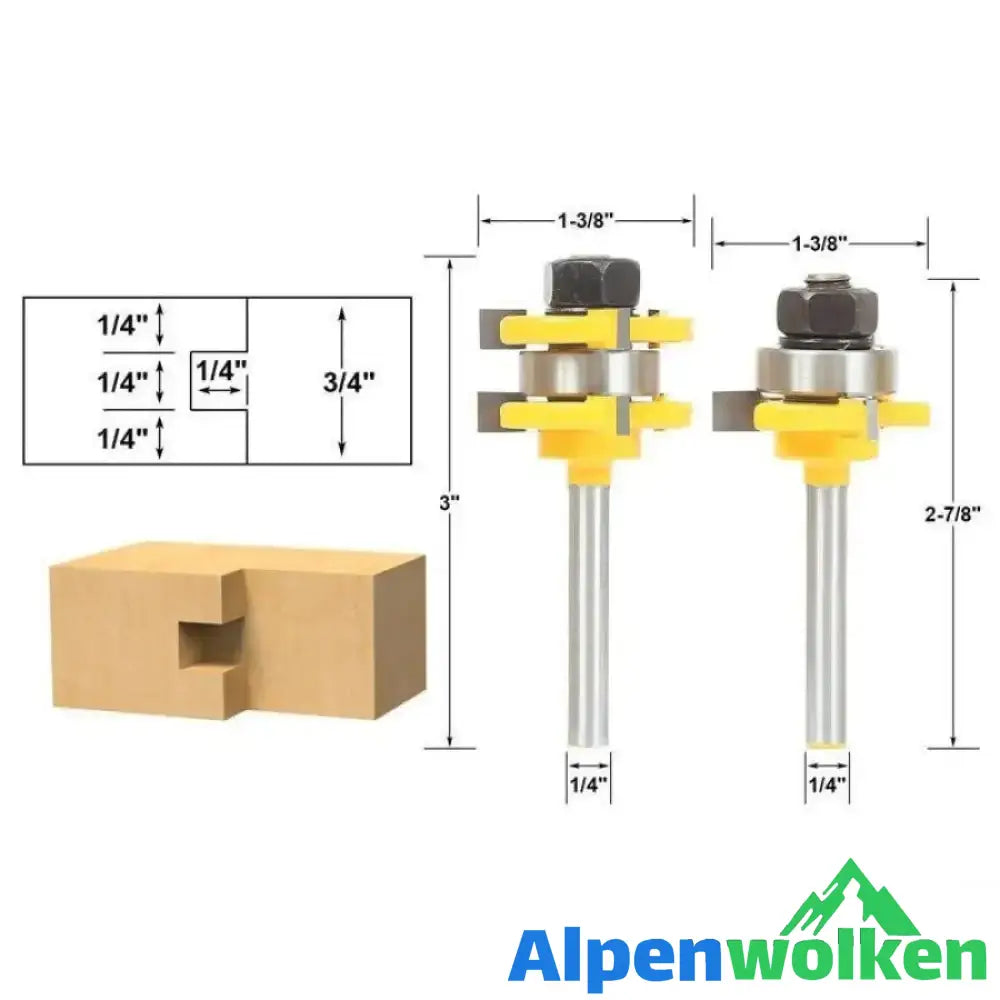 Alpenwolken - 3-Zähne T-Typ Zapfenmesser Cutter 2 Stück - Gelb 1/4