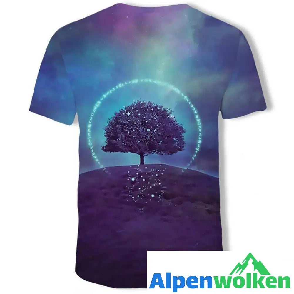 Alpenwolken - 3D Druck Landschaftsbaum Kurzärmeliges T-shirt für Männer