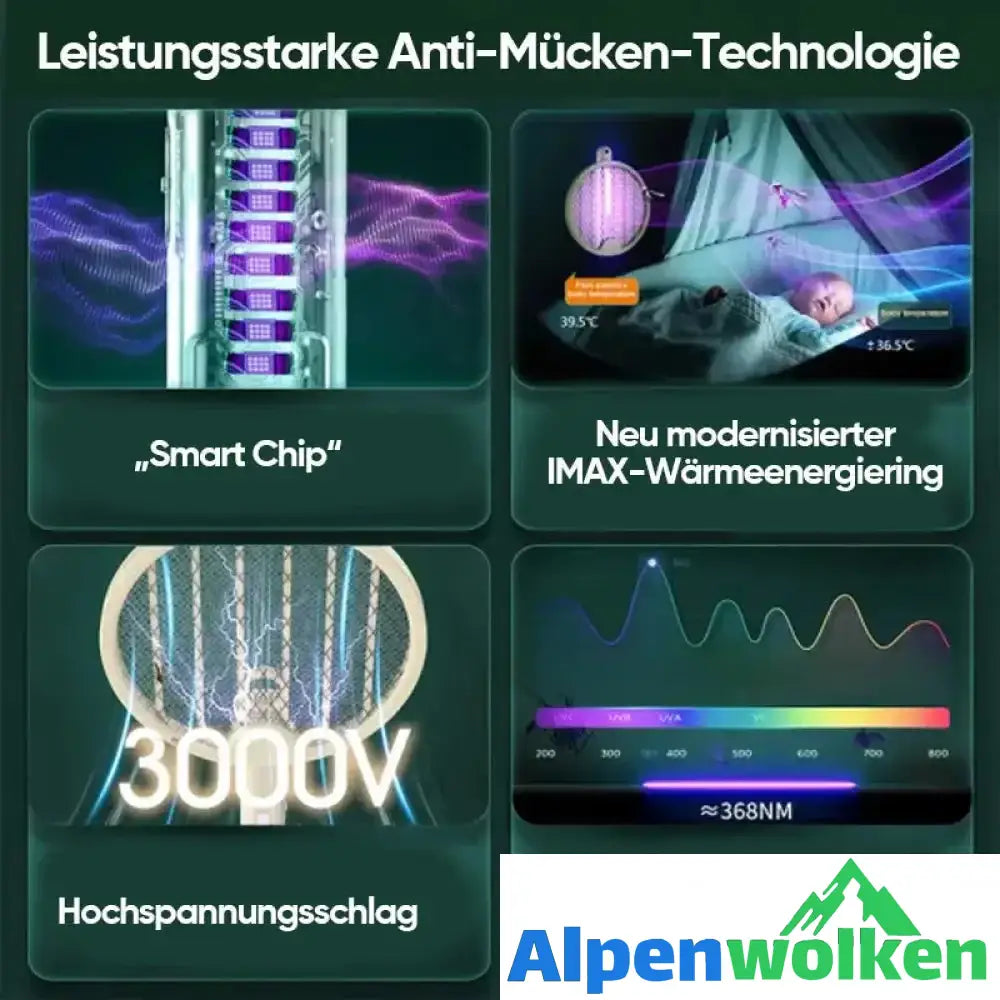 Alpenwolken - 4-in-1 faltbarer Moskitoschläger