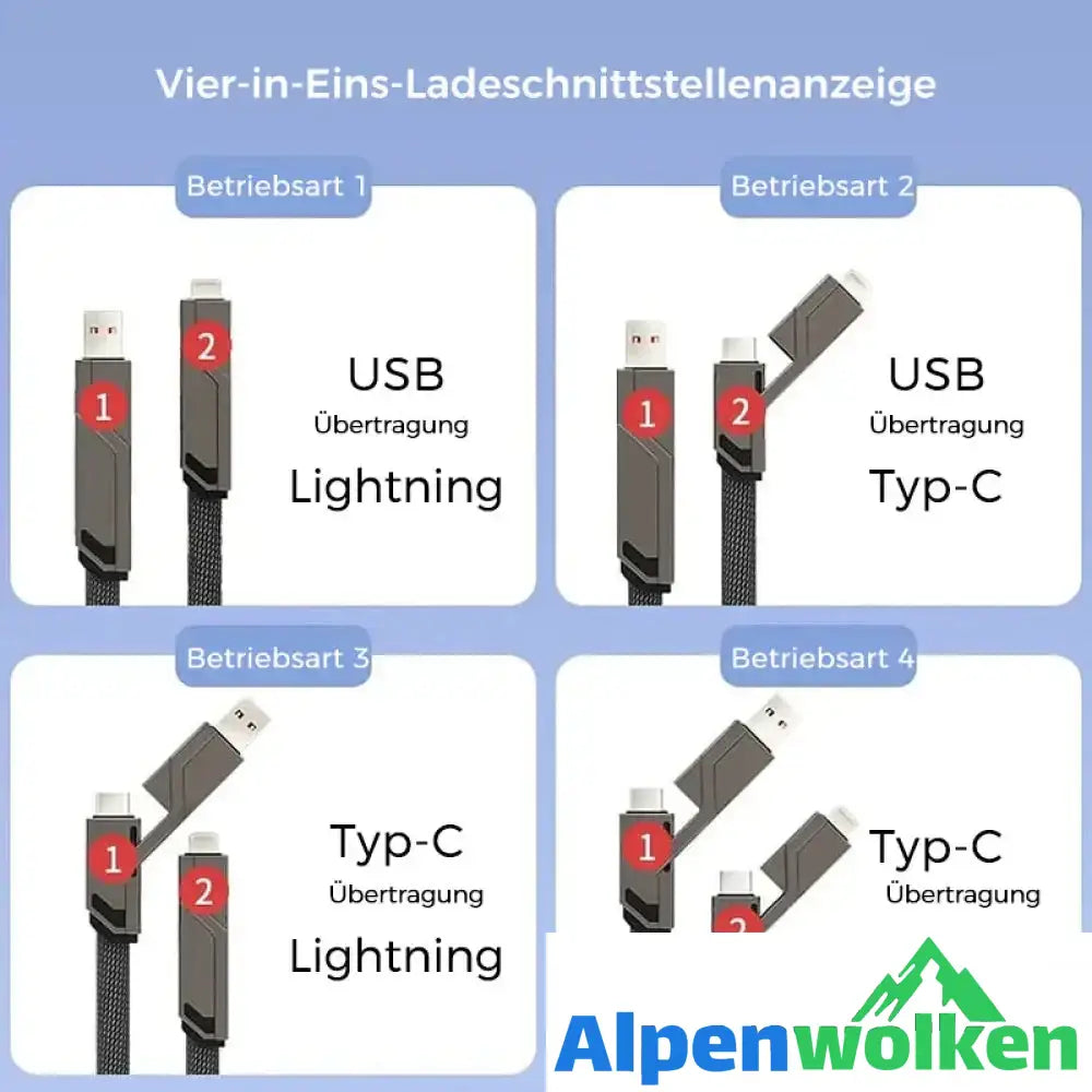 Alpenwolken - 4-in-1 geflochtenes Anti-Verwicklungs-Ladekabel