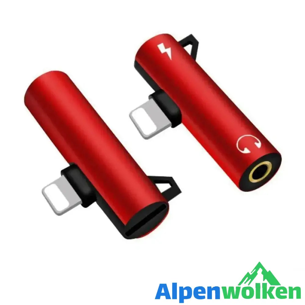 Alpenwolken - 4 in 1 Kopfhörer Blitzadapter für iPhone rot 3.5 mm Kopfhöreradapter + Blitzadapter