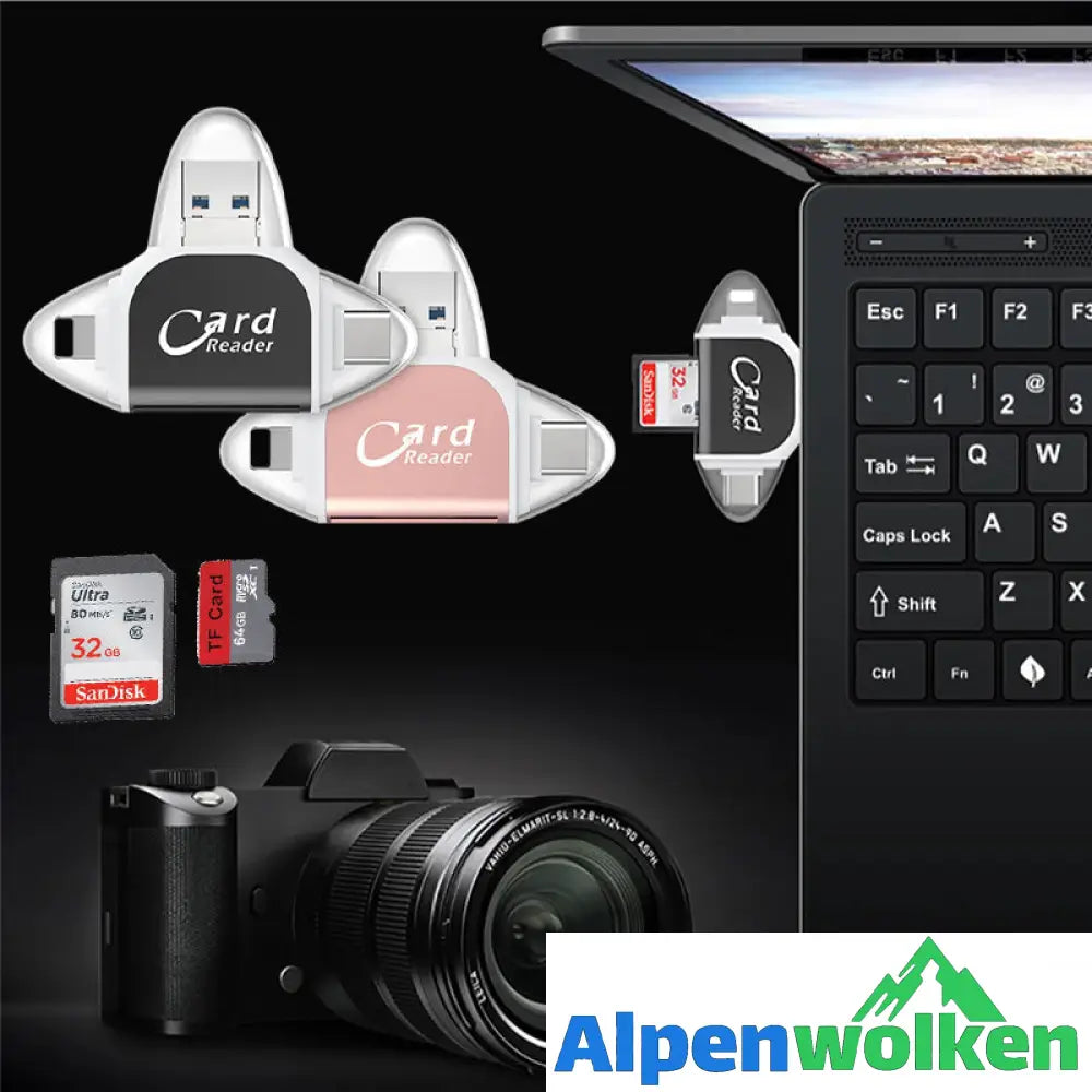 Alpenwolken - 4-in-1-Universal-SD-TF-Kartenleser mit mehreren Anschlüssen