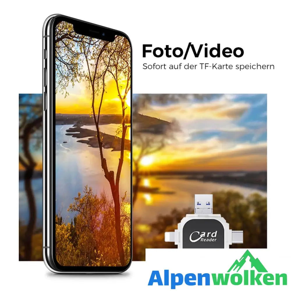 Alpenwolken - 4-in-1-Universal-SD-TF-Kartenleser mit mehreren Anschlüssen