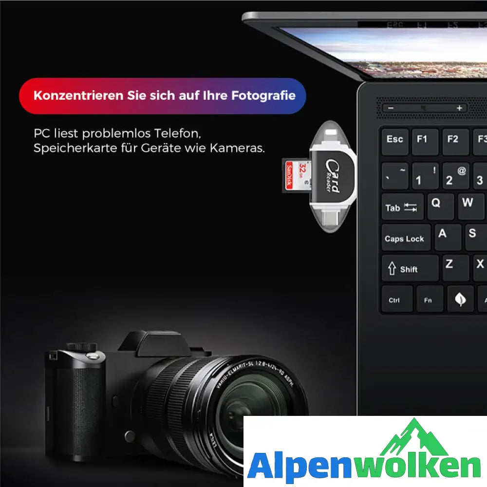 Alpenwolken - 4-in-1-Universal-SD-TF-Kartenleser mit mehreren Anschlüssen