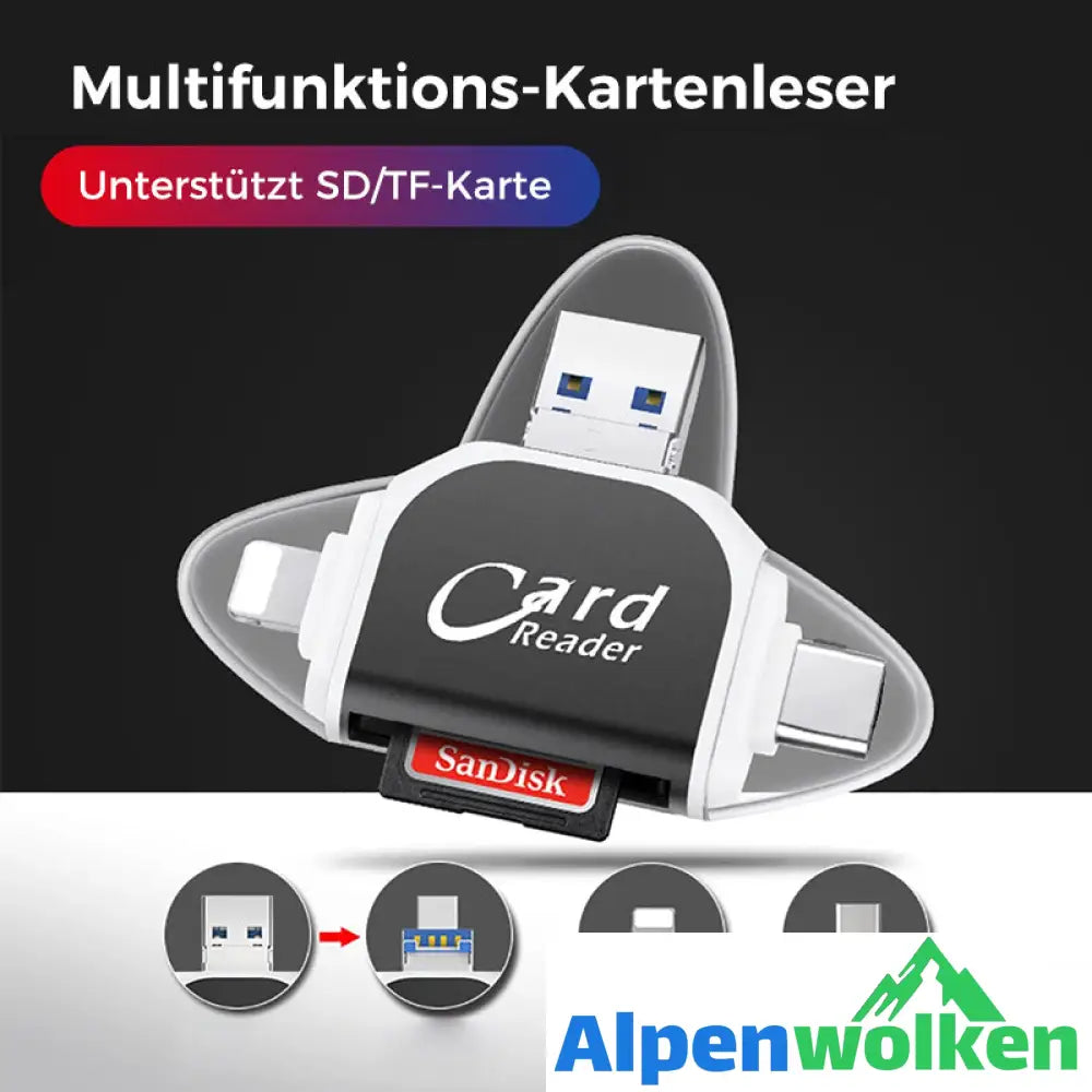 Alpenwolken - 4-in-1-Universal-SD-TF-Kartenleser mit mehreren Anschlüssen