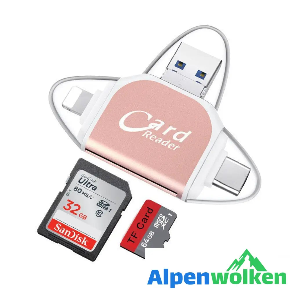 Alpenwolken - 4-in-1-Universal-SD-TF-Kartenleser mit mehreren Anschlüssen Roségold