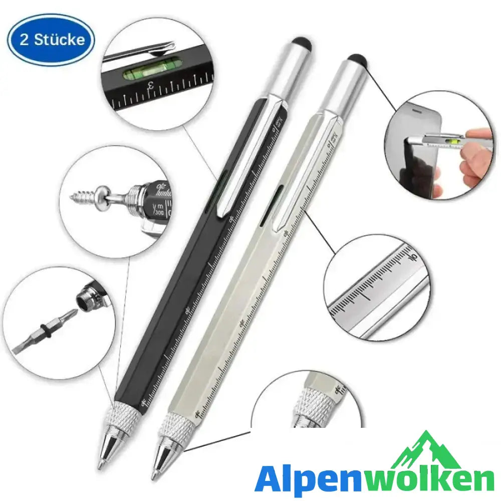 Alpenwolken - 7-in-1 Multifunktionaler Schraubendreher-Stift Schwarz+Silber