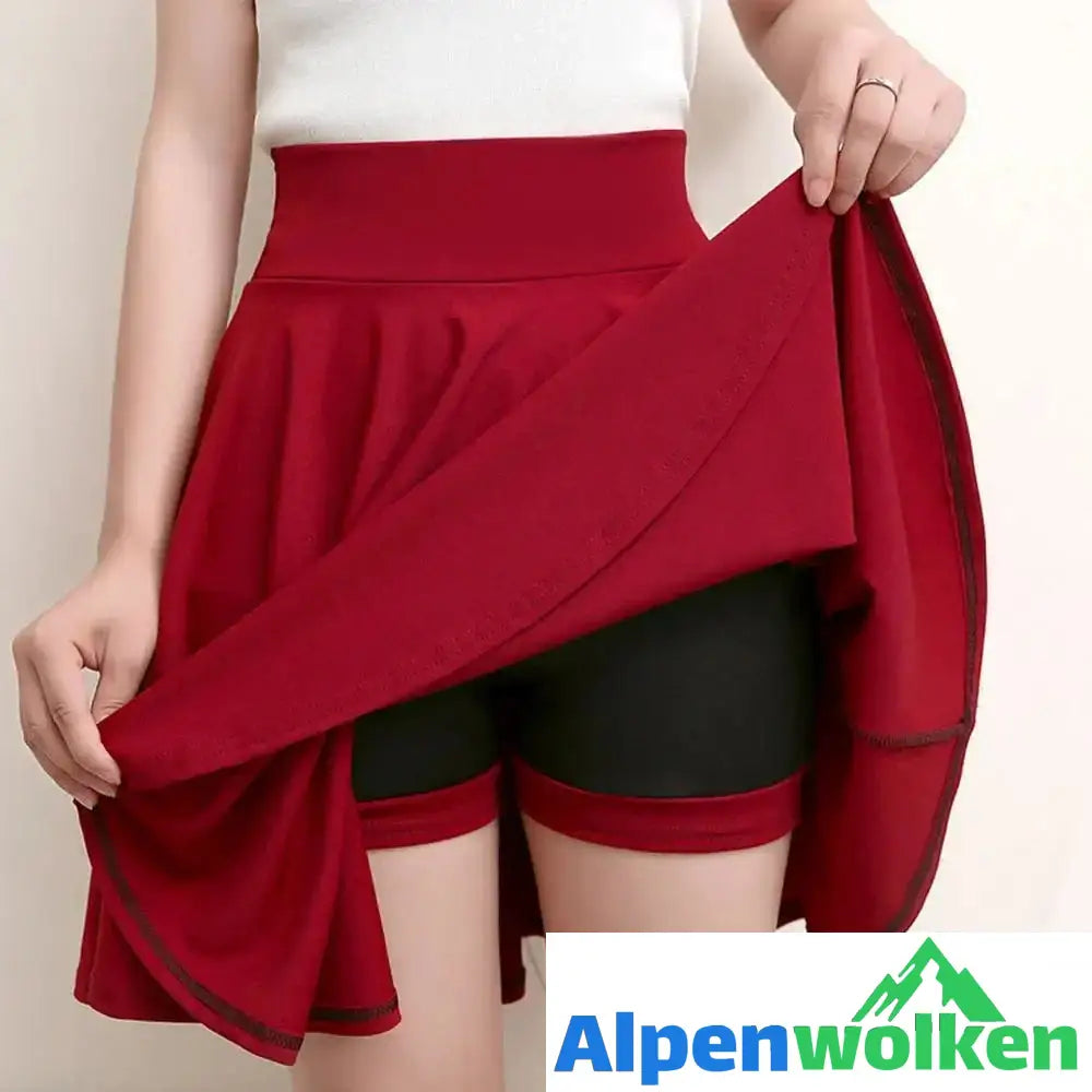 Alpenwolken - A-line elastische Taille Plissee Shorts Rock Weinrot