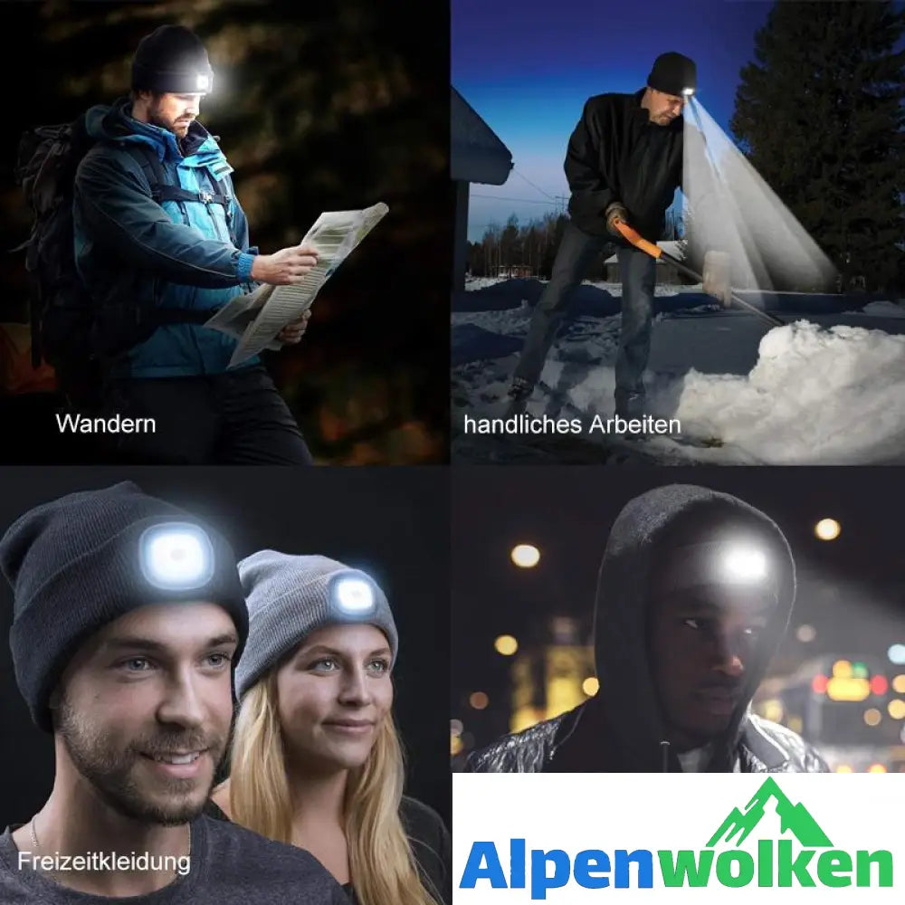 Alpenwolken - Abziehbar LED Stirnlampe Beanie Mütze