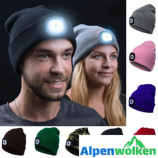 Alpenwolken - Abziehbar LED Stirnlampe Beanie Mütze