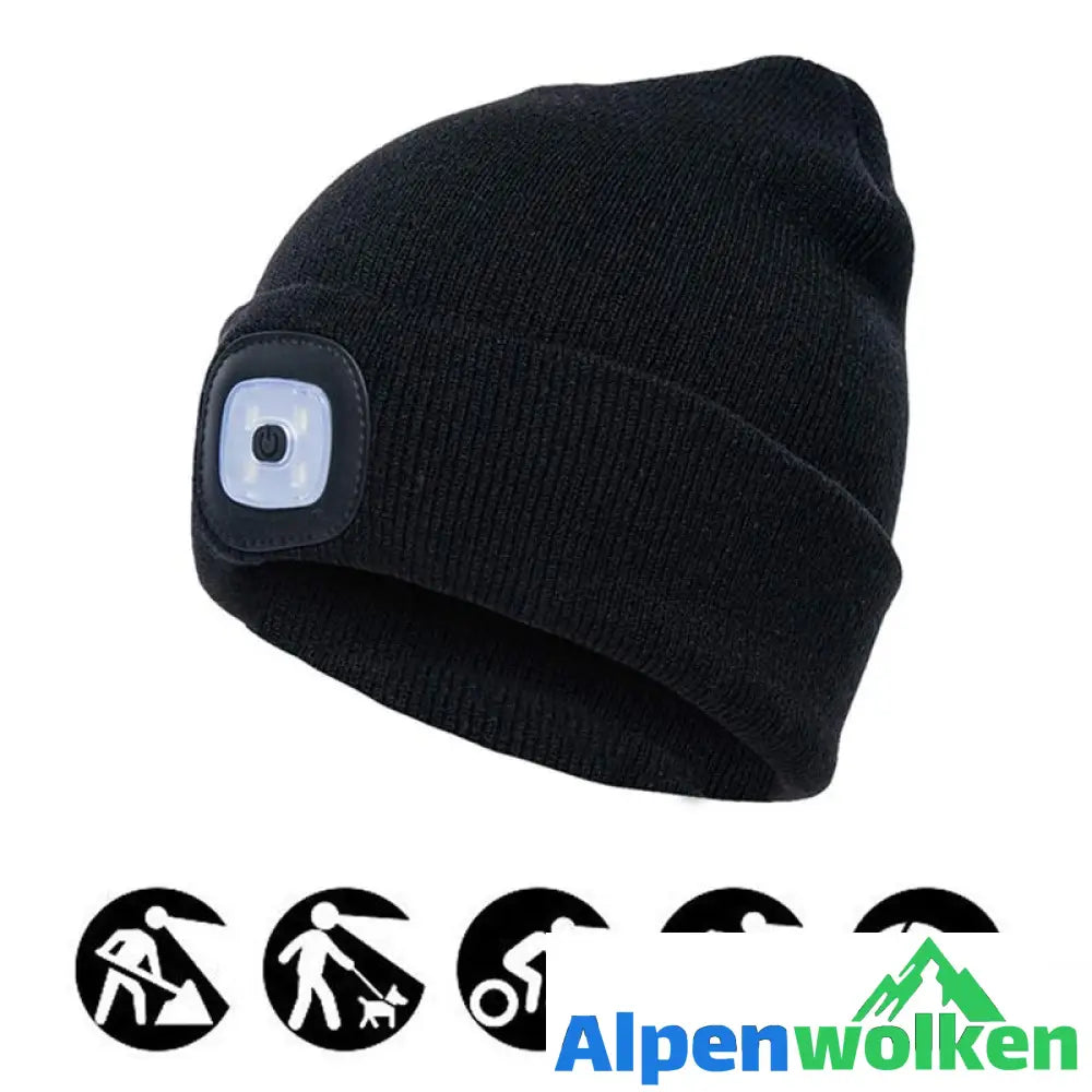 Alpenwolken - Abziehbar LED Stirnlampe Beanie Mütze