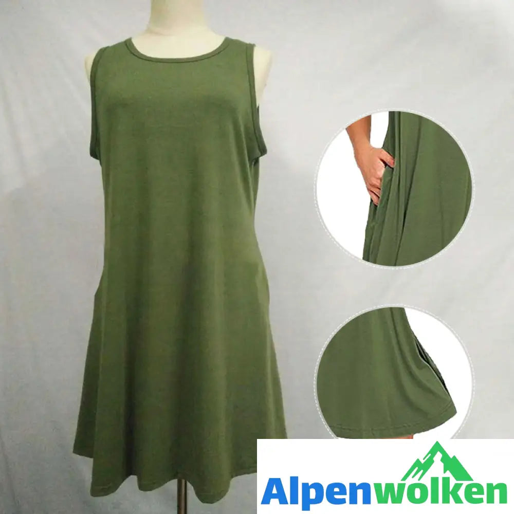 Alpenwolken - Ärmelloses Einfarbiges Kleid Mit Taschen