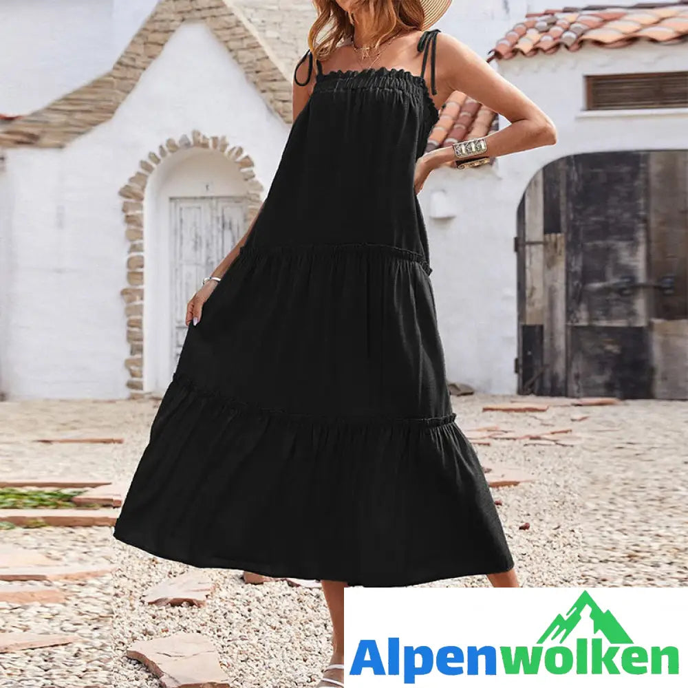 Alpenwolken - Ärmelloses Fließendes Plissiertes Strandkleid