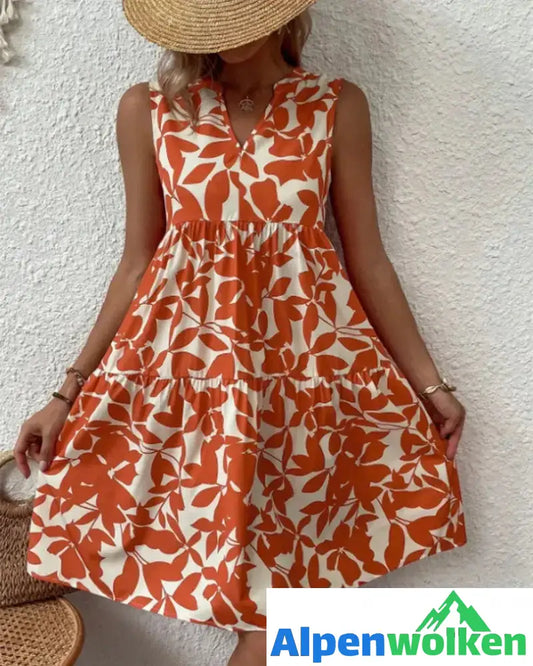 Alpenwolken - Ärmelloses Kleid mit Blättern | festival outfit Orange