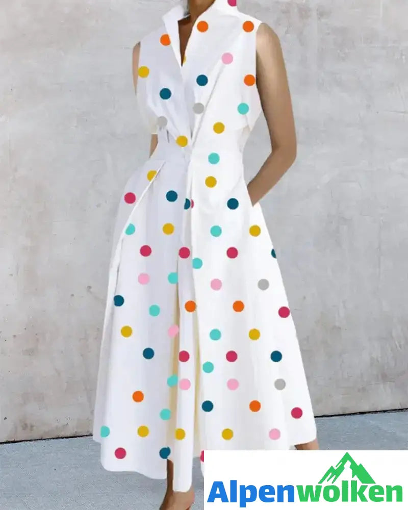 Alpenwolken - Ärmelloses Kleid mit Polka Dot Print