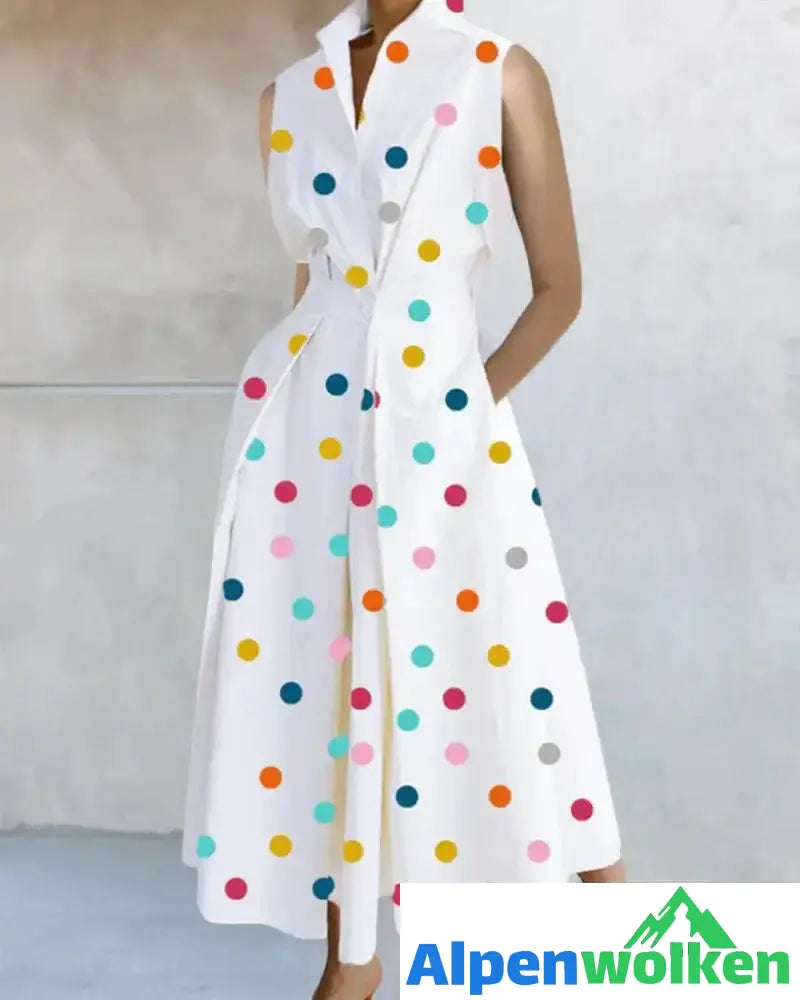 Alpenwolken - Ärmelloses Kleid mit Polka Dot Print