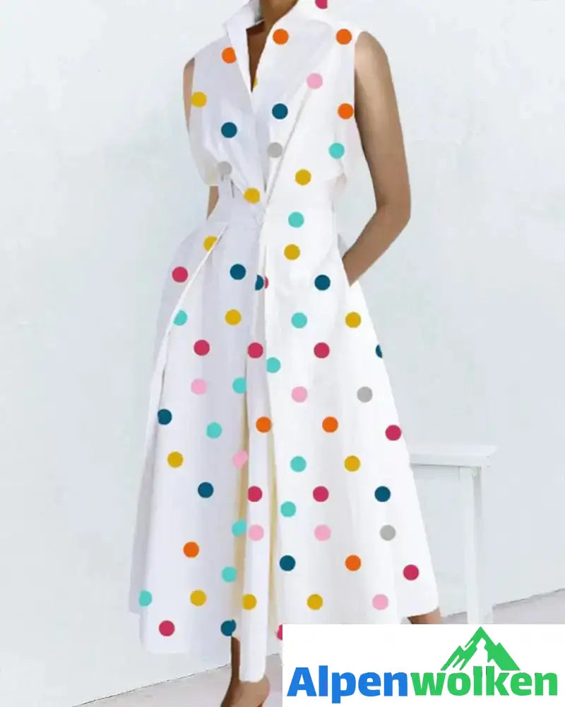 Alpenwolken - Ärmelloses Kleid mit Polka Dot Print