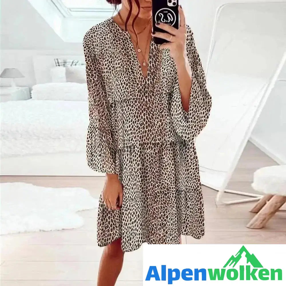 Alpenwolken - Ärmelloses Kleid mit V-Ausschnitt und Leopardenmuster Braun 3XL