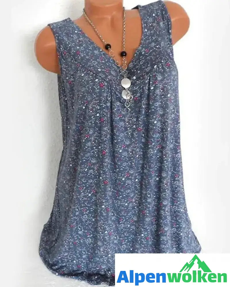 Alpenwolken - Ärmelloses Tanktop mit Blumendruck Marineblau