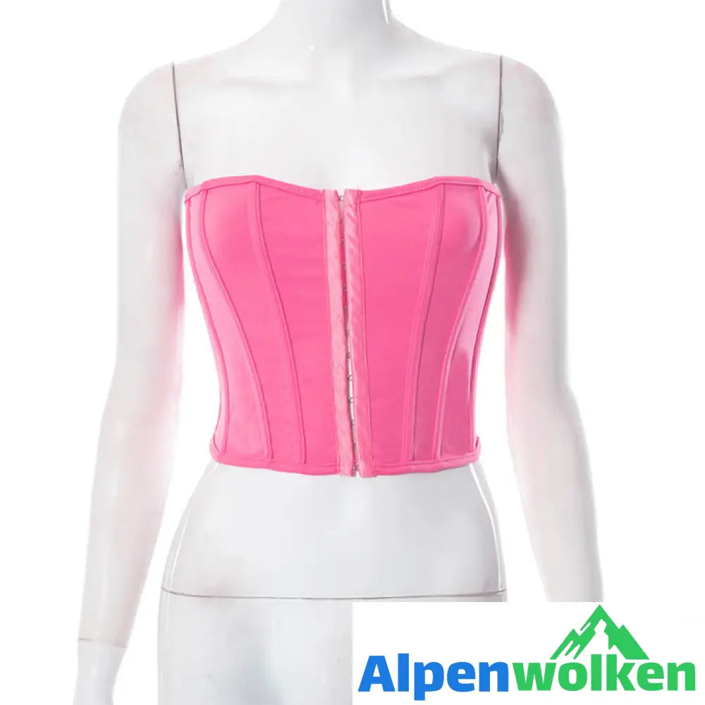 Alpenwolken - Alexia-Trägerloses Korsett-Crop-Top Fuchsie