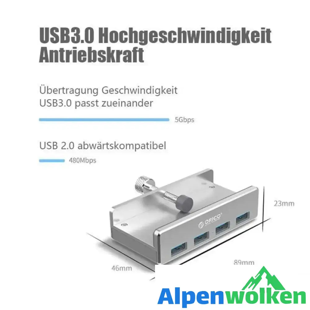 Alpenwolken - Anbaubarer USB 3.0-Adapter-Hub auf der Schreibtischseite