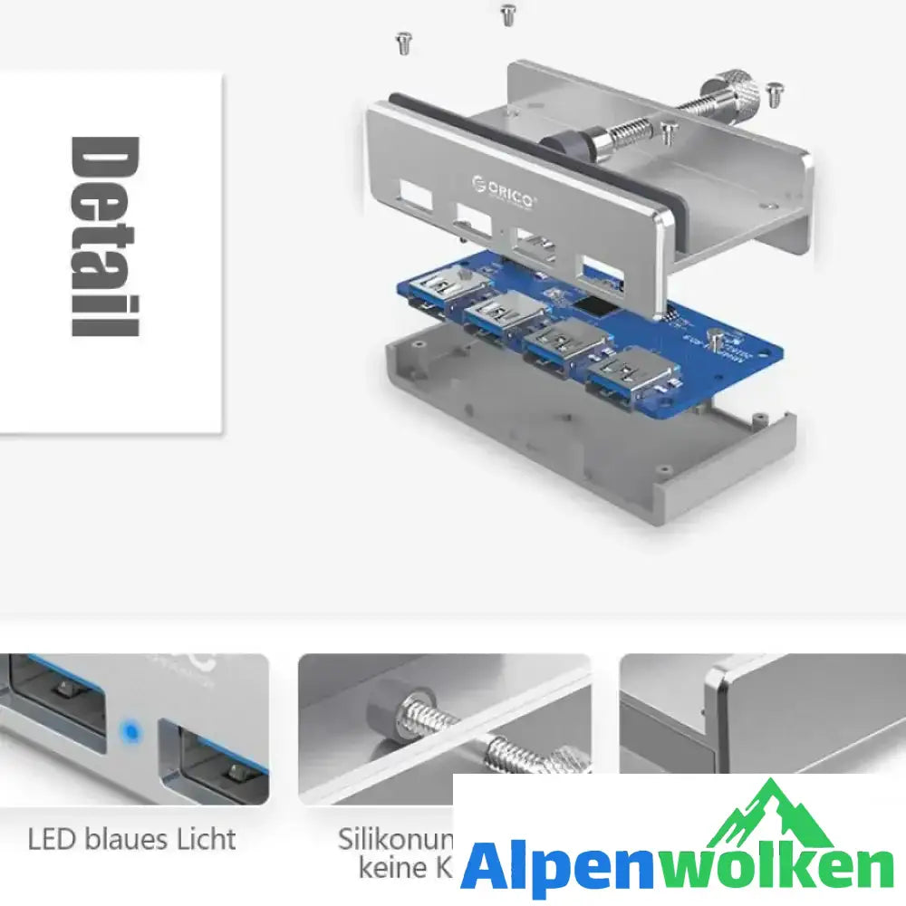 Alpenwolken - Anbaubarer USB 3.0-Adapter-Hub auf der Schreibtischseite