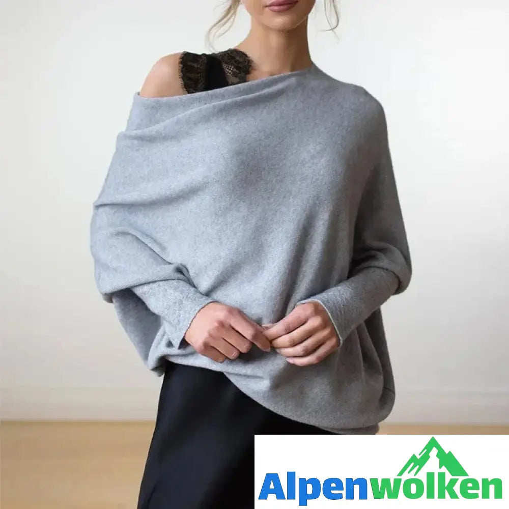 Alpenwolken - Asymmetrisch Drapierter Pullover Grau Freie Größe