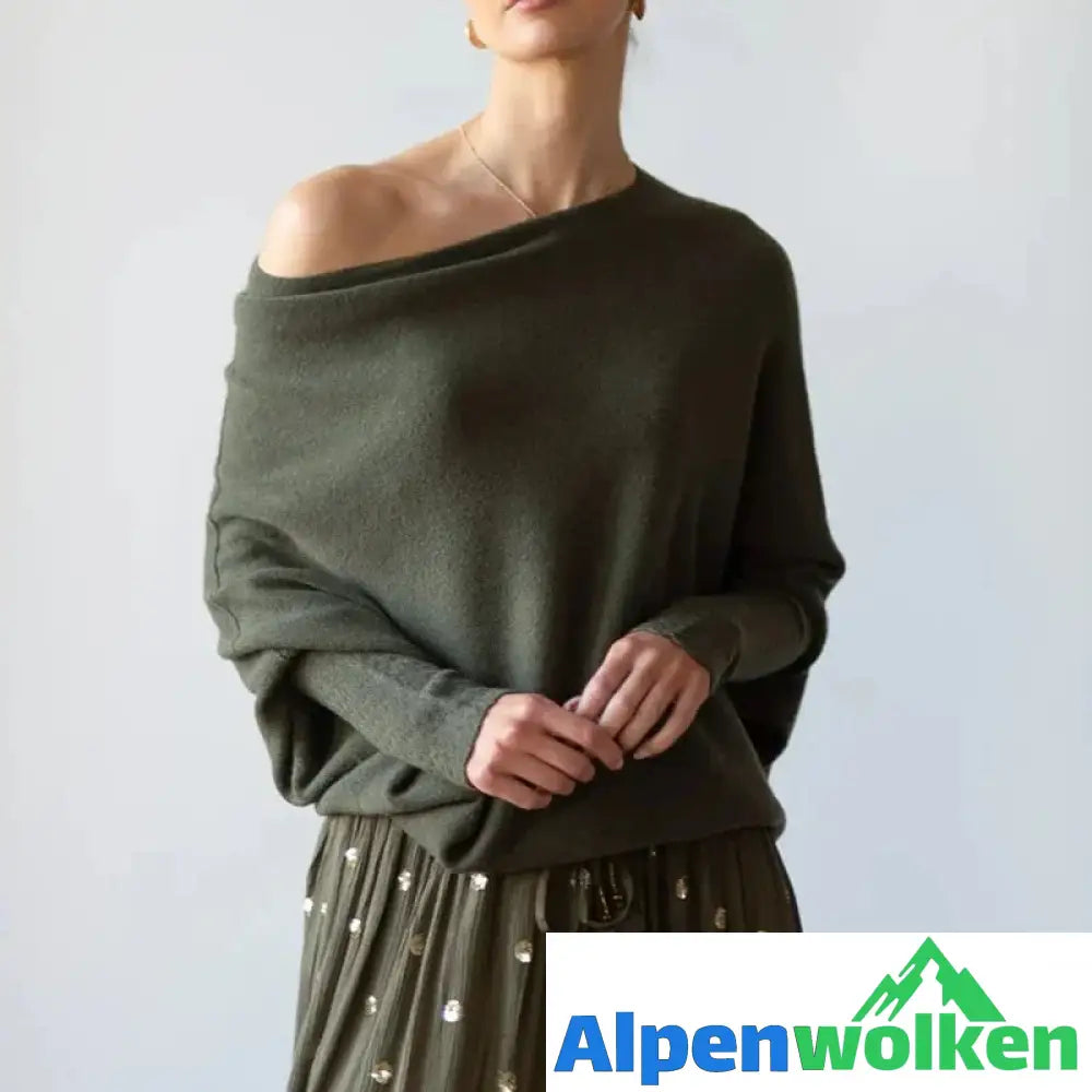 Alpenwolken - Asymmetrisch Drapierter Pullover Grün Freie Größe