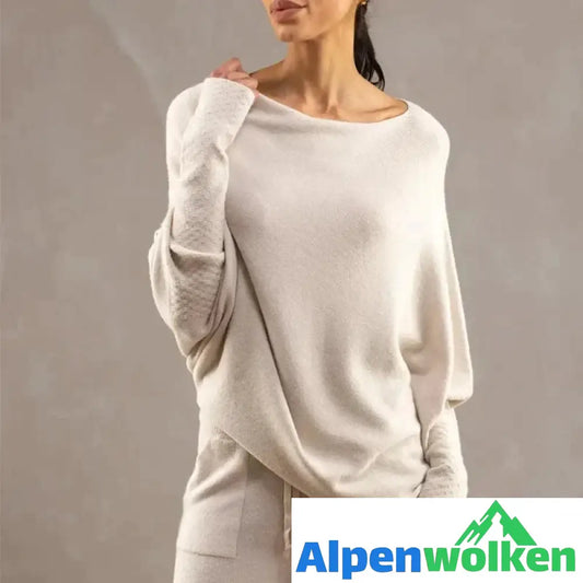 Alpenwolken - Asymmetrisch Drapierter Pullover Haferflocken Freie Größe