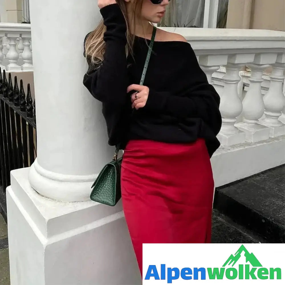 Alpenwolken - Asymmetrisch Drapierter Pullover Schwarz Freie Größe