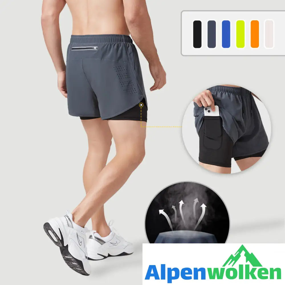 Alpenwolken - Atmungsaktive Doppelschicht-Sportshorts