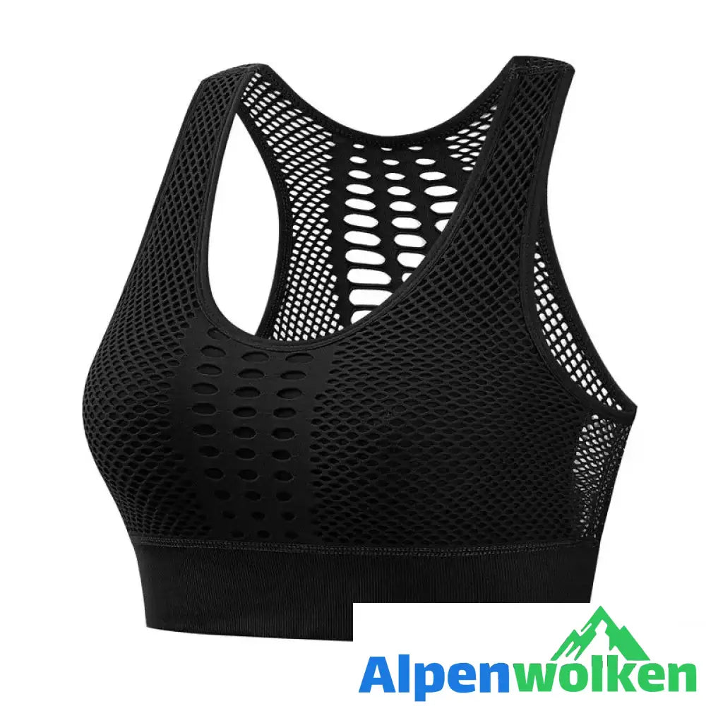 Alpenwolken - Atmungsaktive Mesh-Sport-BH Schwarz