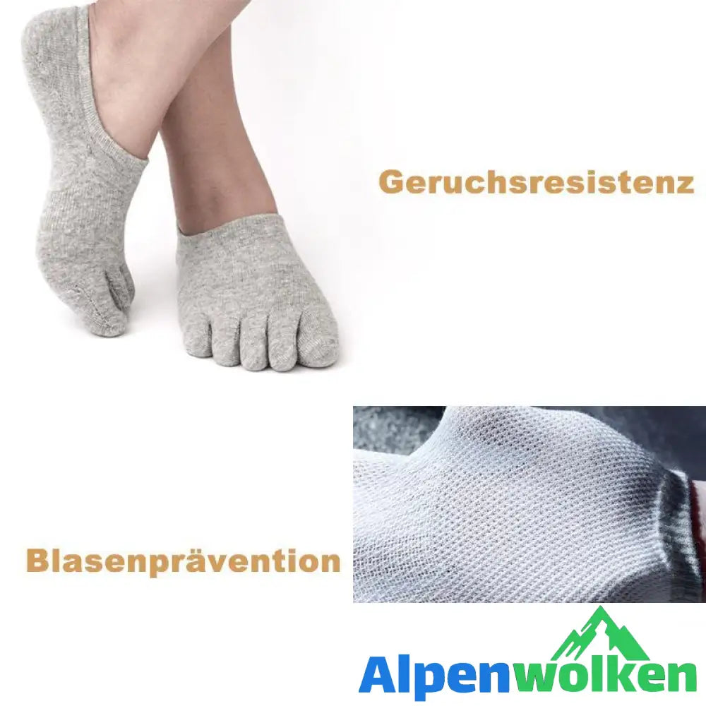 Alpenwolken - Atmungsaktive, unsichtbare Baumwollsocken mit fünf Fingern（5 Paar）