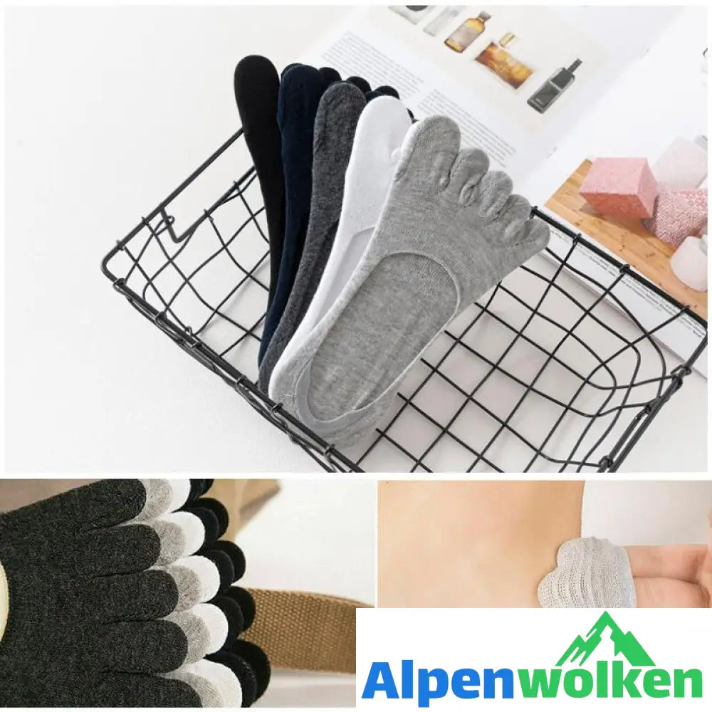 Alpenwolken - Atmungsaktive, unsichtbare Baumwollsocken mit fünf Fingern（5 Paar）